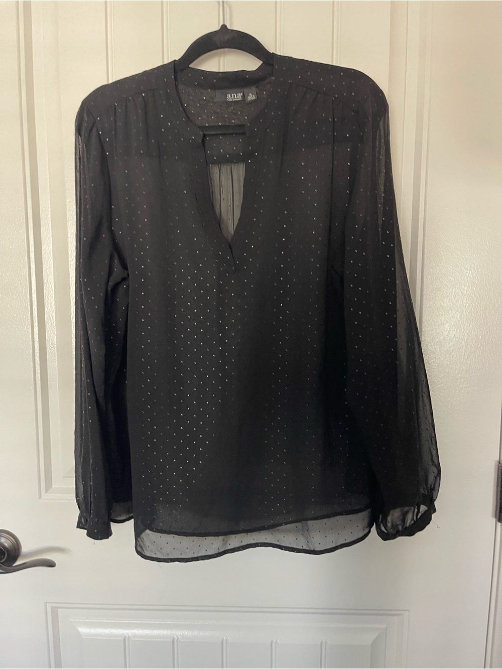 a.n.a Black Sheer V-Neck Long Sleeve Blouse xl